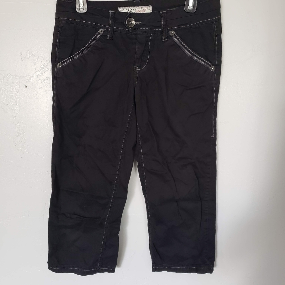 BKE Casuals 27 Becca Cropped Black Pants Capris Thick Stitching Low Rise